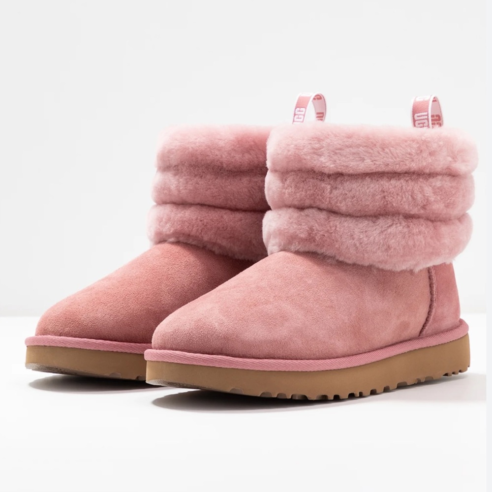 UGG Classic Mini Fluff Quilted Boots Pink Dawn Size 10